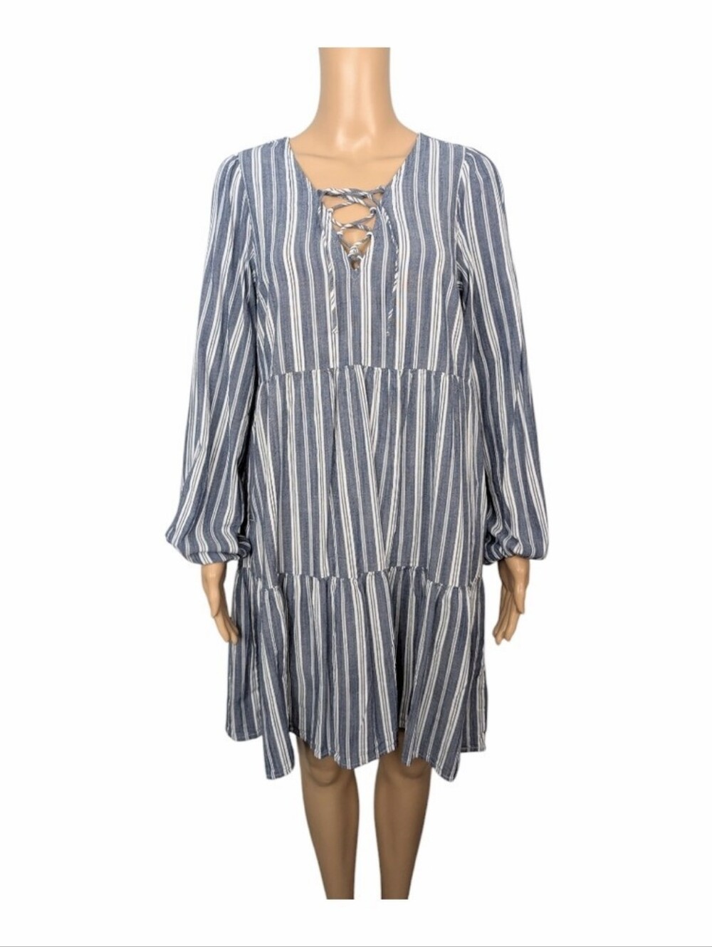 Old Navy Striped Tiered Lace-Up Mini Swing Dress S